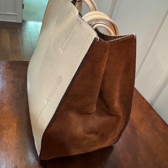 Banana Republic Handbags - Banana Republic Light Pink Leather Tote with Brown Suede Sides Expandable